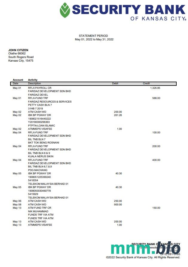 USA San Pablo wyciąg z konta bankowego Word i szablon PDF
